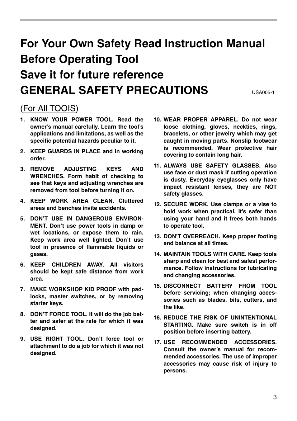 For all toois) | Makita BLS712 User Manual | Page 3 / 36