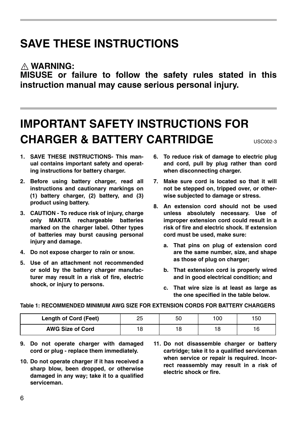 Save these instructions | Makita BLS712 User Manual | Page 6 / 36