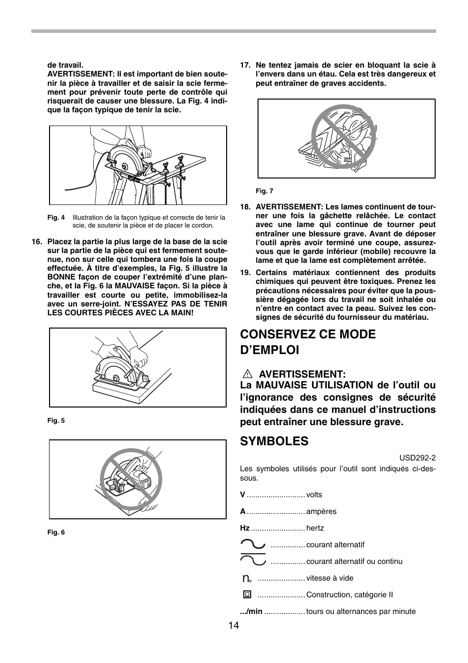 Conservez ce mode d’emploi, Symboles | Makita 5008FA User Manual | Page 14 / 28