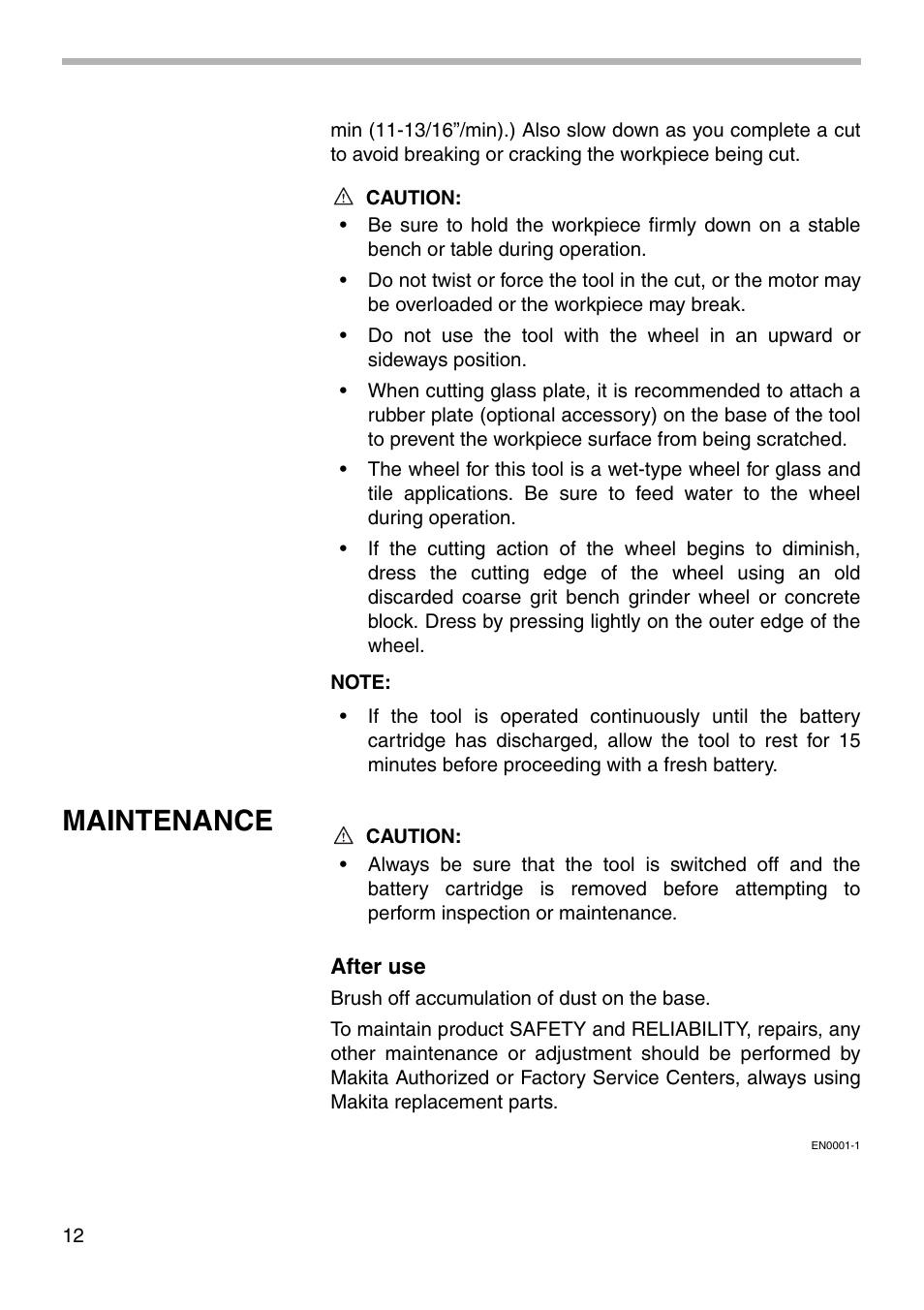 Maintenance | Makita 4191D User Manual | Page 12 / 20