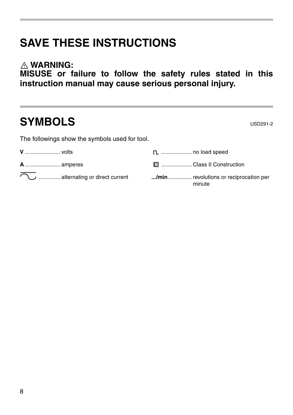 Save these instructions, Symbols | Makita 5007NB User Manual | Page 8 / 20