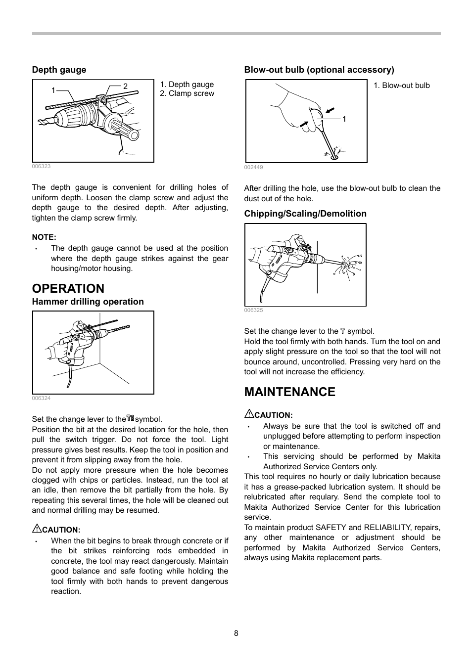 Operation, Maintenance | Makita HR4510C User Manual | Page 8 / 12