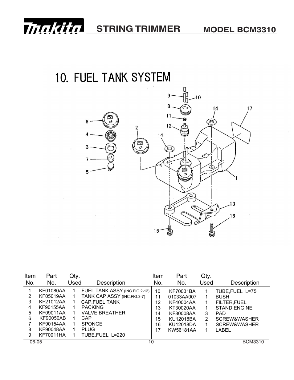 String trimmer, Model bcm3310 | Makita BCM3310 User Manual | Page 10 / 13