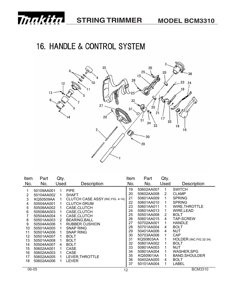 String trimmer, Model bcm3310 | Makita BCM3310 User Manual | Page 12 / 13