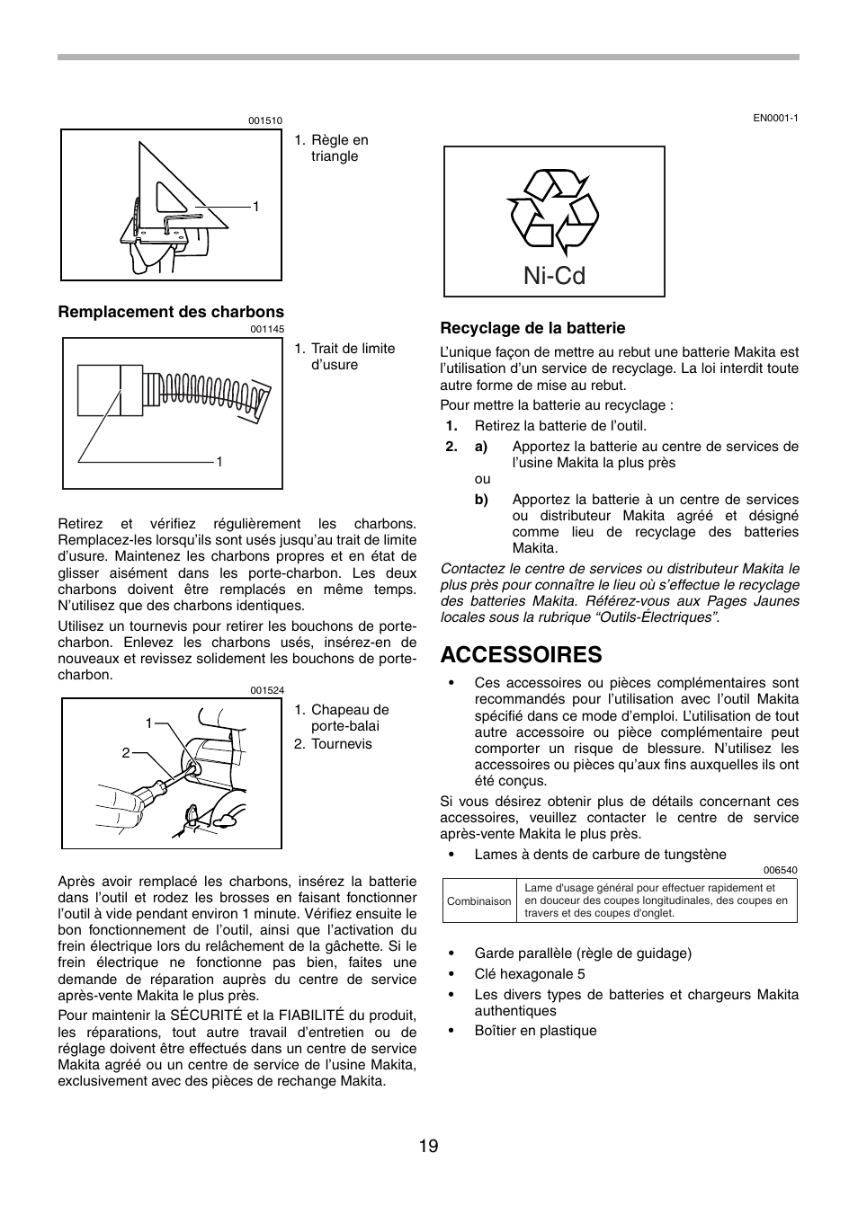 Ni-cd, Accessoires | Makita 5620D User Manual | Page 19 / 32