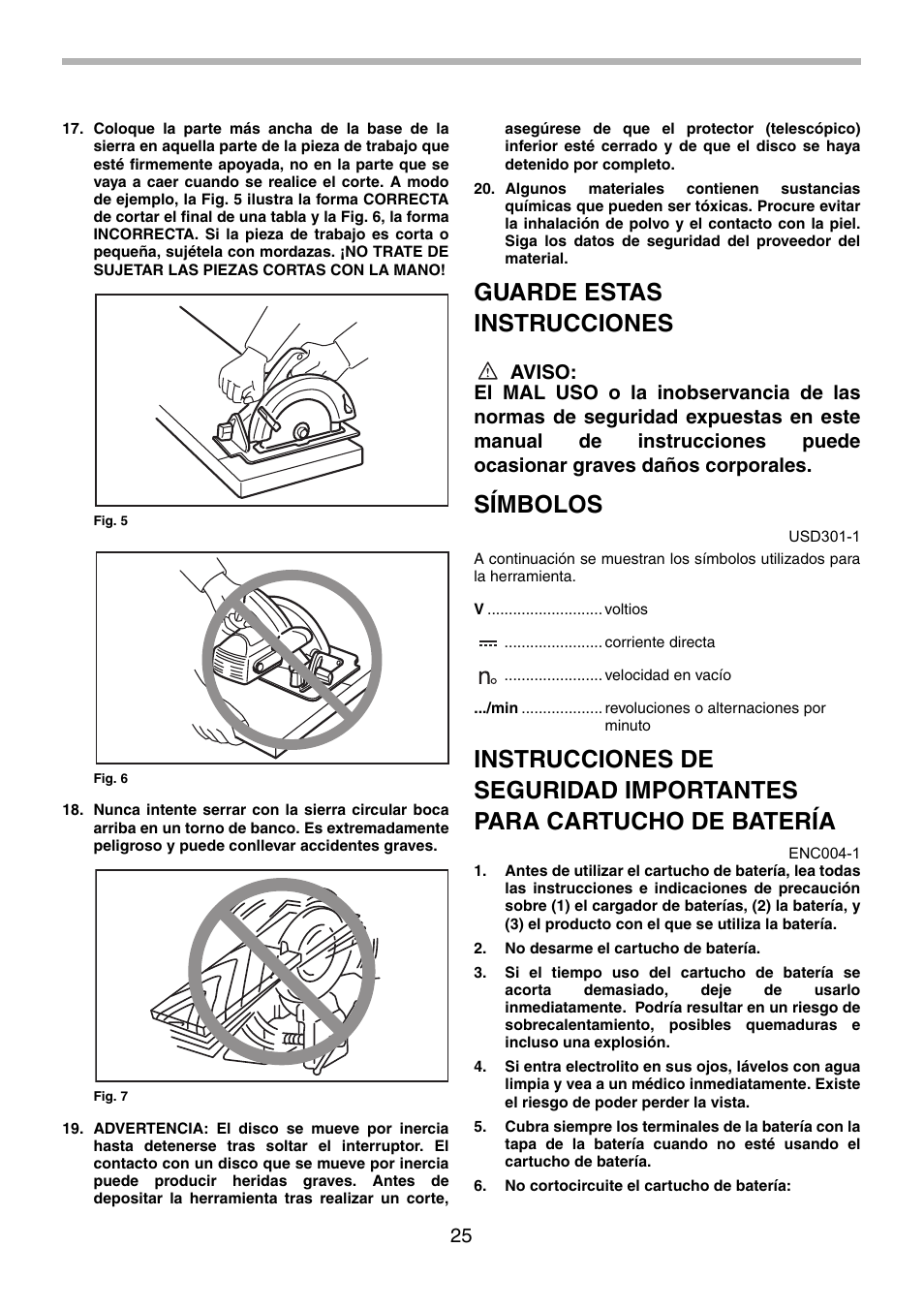 Guarde estas instrucciones, Símbolos | Makita 5620D User Manual | Page 25 / 32