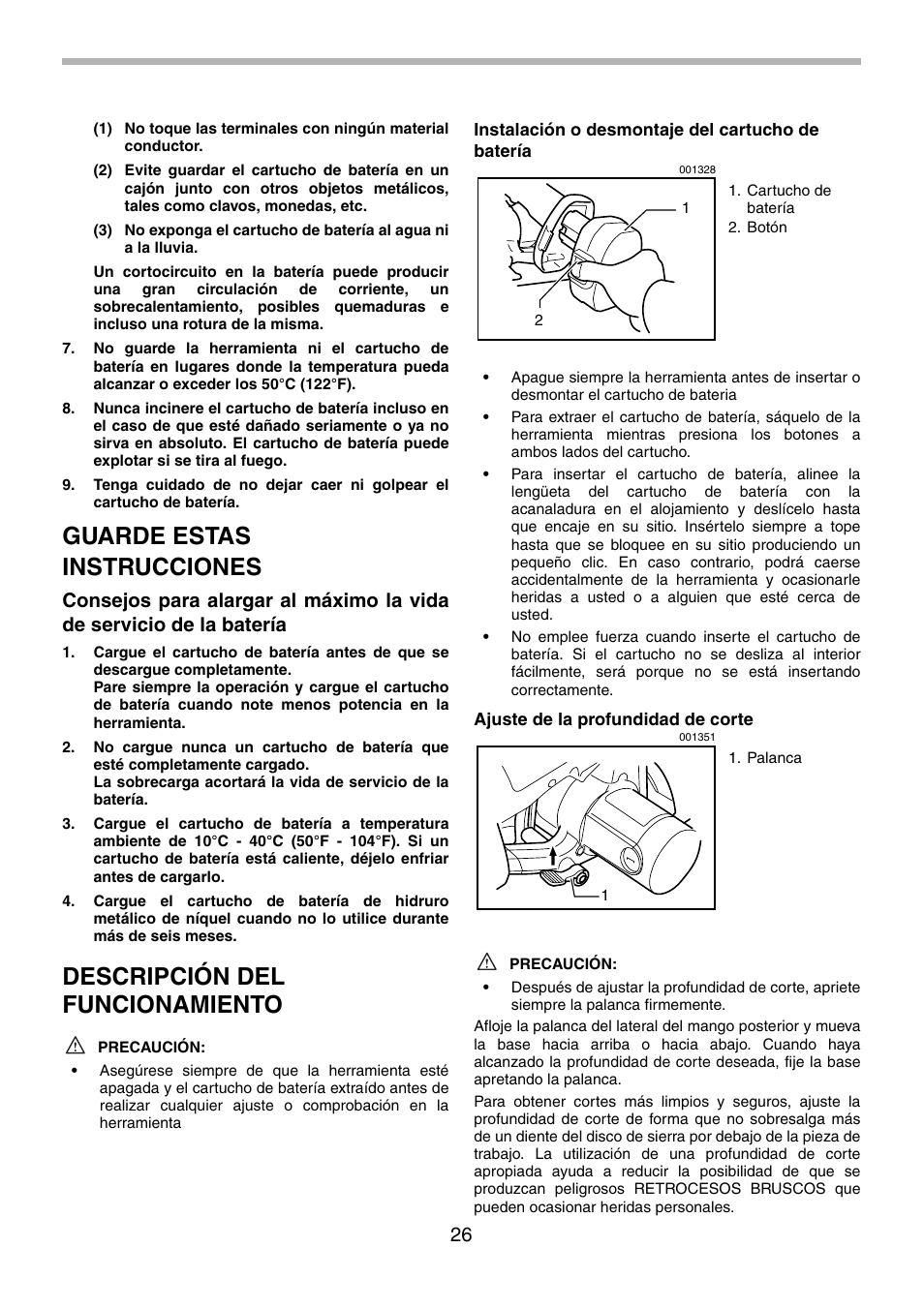 Guarde estas instrucciones, Descripción del funcionamiento | Makita 5620D User Manual | Page 26 / 32