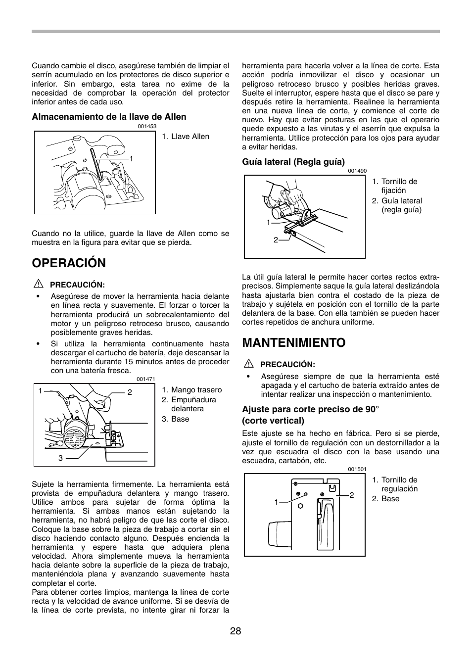 Operación, Mantenimiento | Makita 5620D User Manual | Page 28 / 32