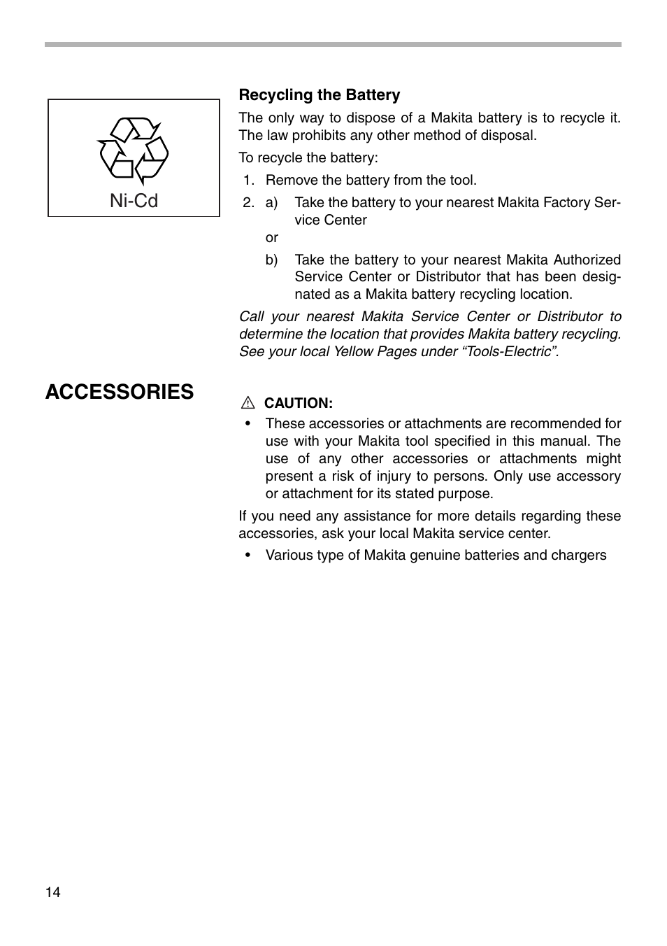 Accessories, Ni-cd | Makita 6934FD User Manual | Page 14 / 20