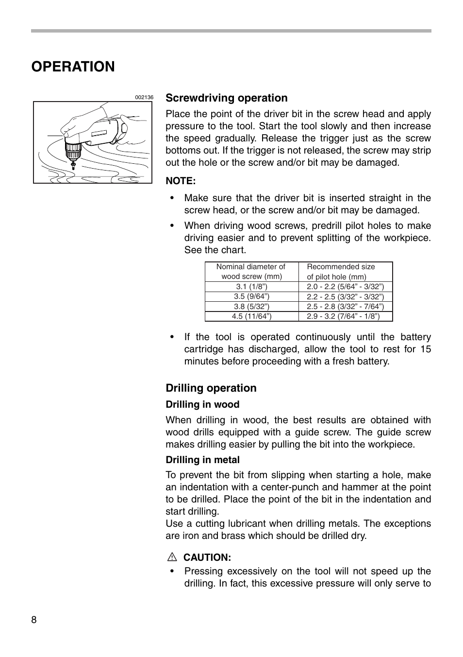 Operation | Makita DA391D User Manual | Page 8 / 16