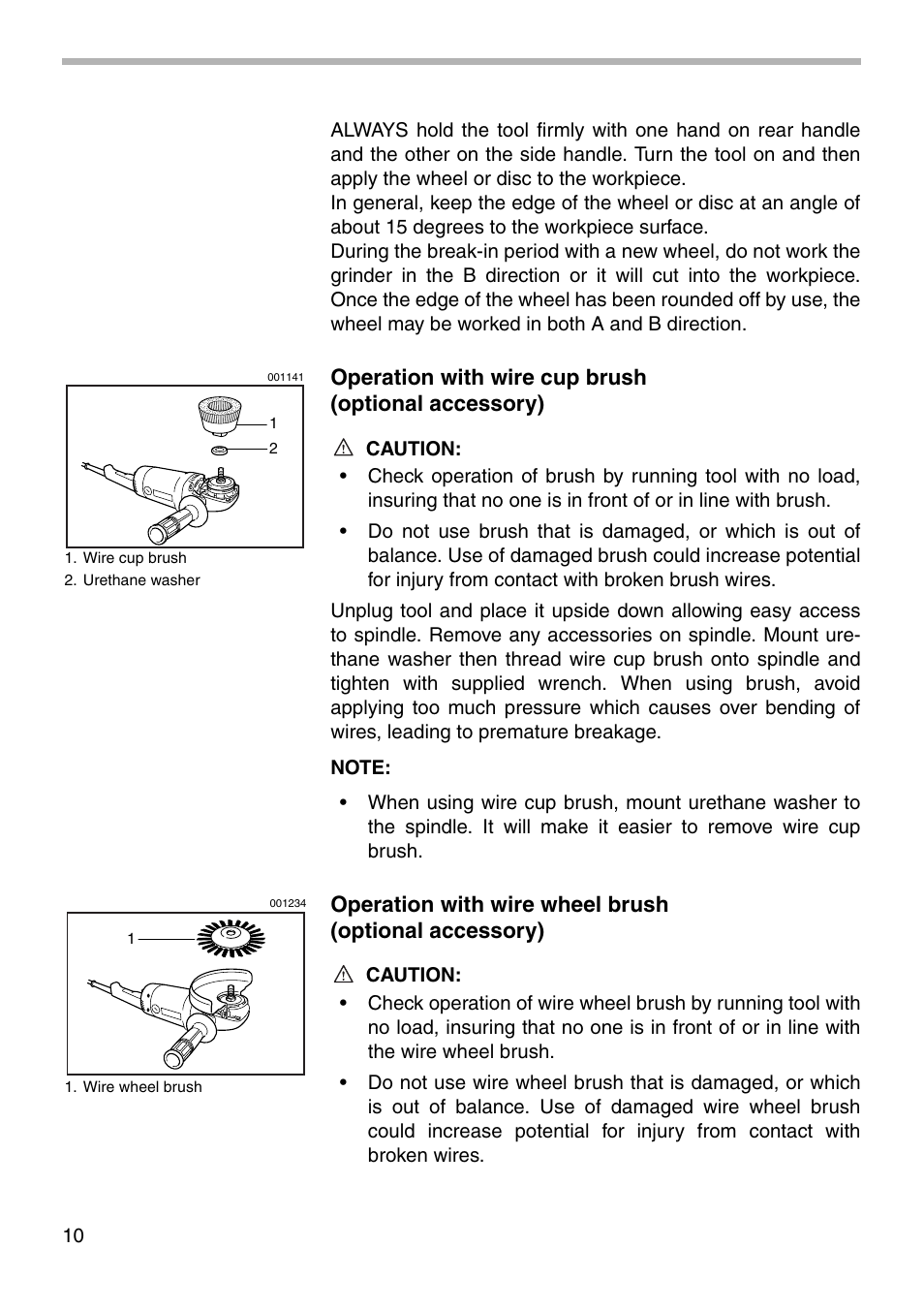 Operation with wire cup brush (optional accessory) | Makita 9060DBL User Manual | Page 10 / 16