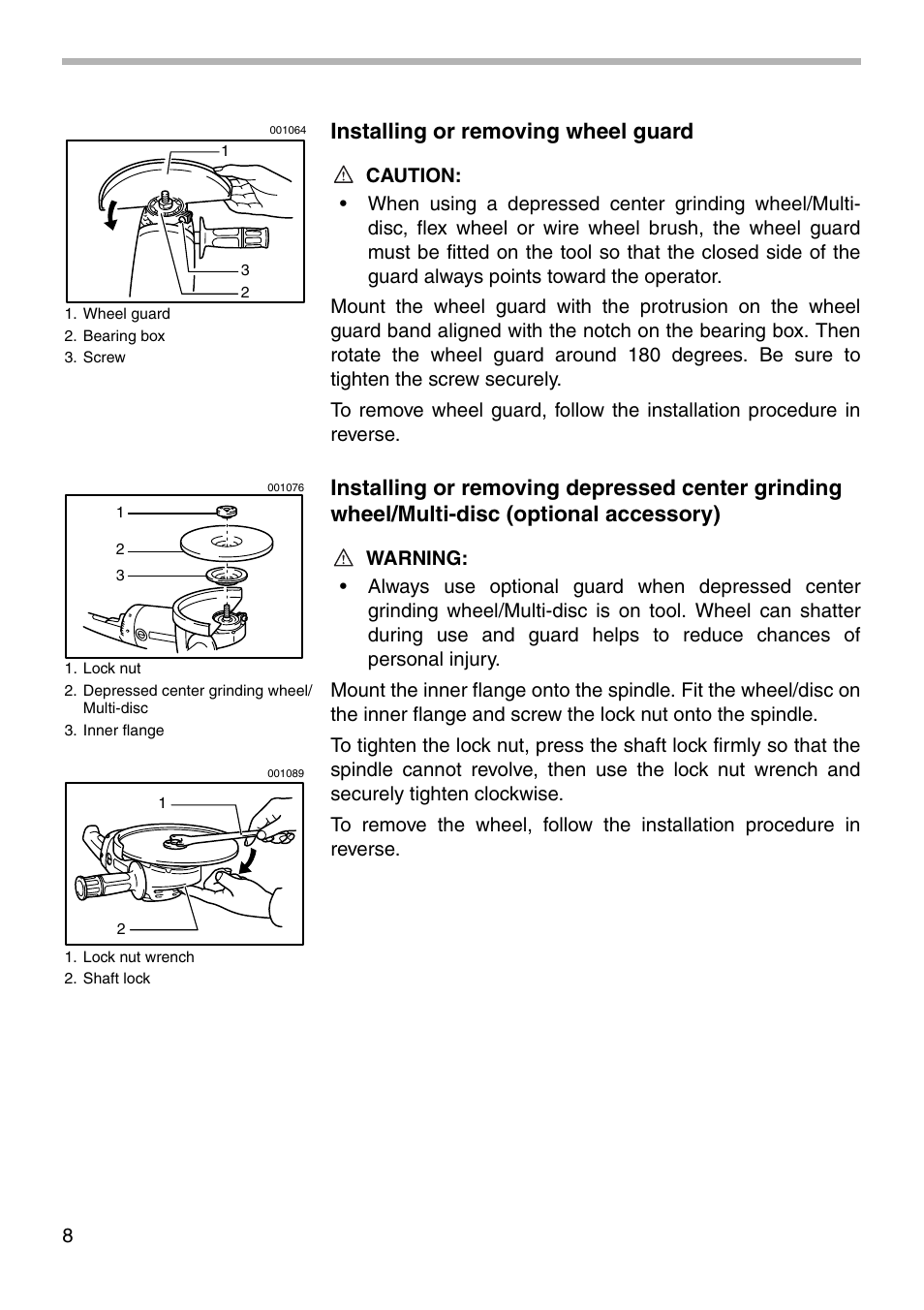 Installing or removing wheel guard | Makita 9060DBL User Manual | Page 8 / 16