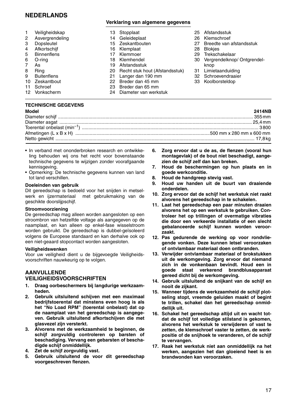 Nederlands | Makita 2414NB User Manual | Page 17 / 48