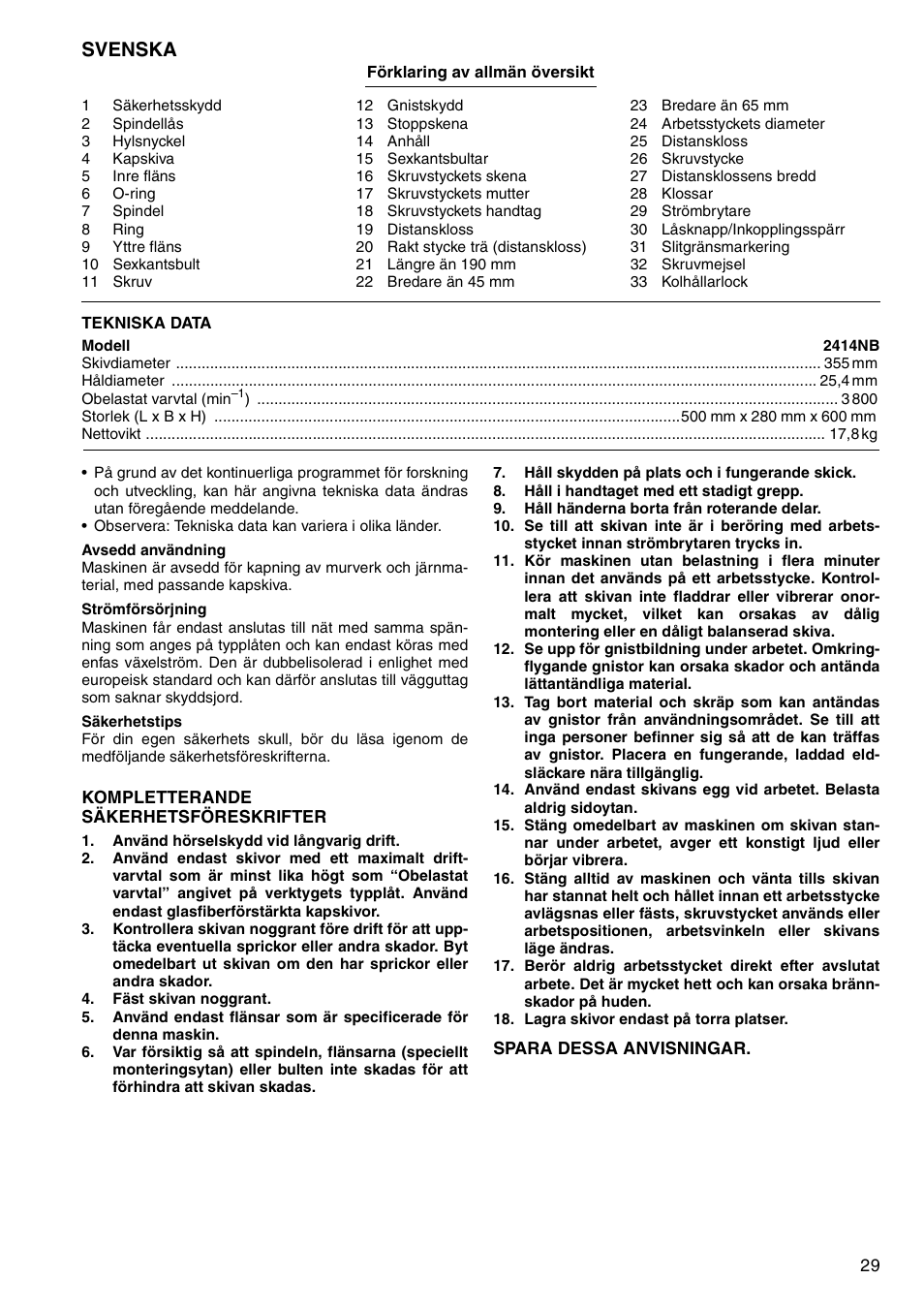 Svenska | Makita 2414NB User Manual | Page 29 / 48