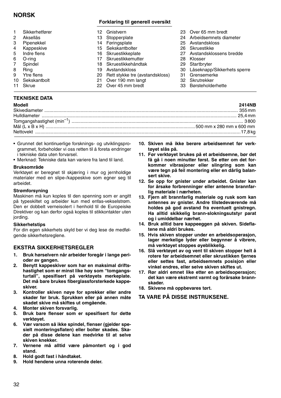 Norsk | Makita 2414NB User Manual | Page 32 / 48