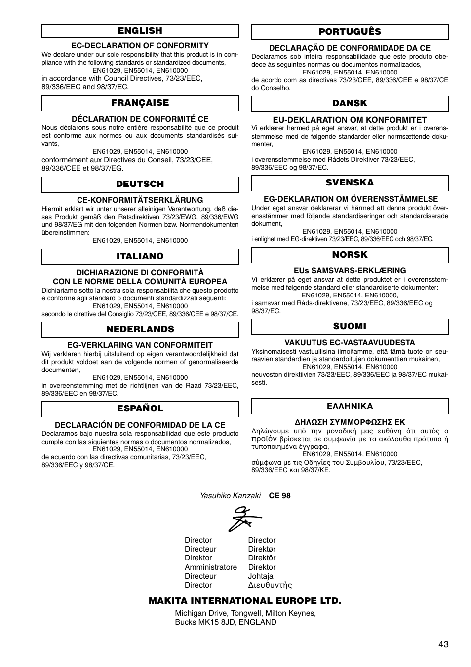 Makita 2414NB User Manual | Page 43 / 48