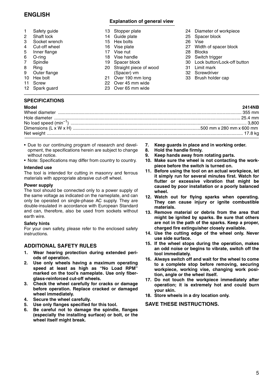 English | Makita 2414NB User Manual | Page 5 / 48