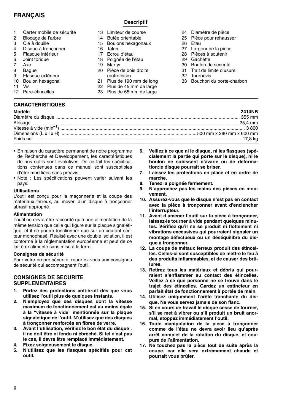 Français | Makita 2414NB User Manual | Page 8 / 48