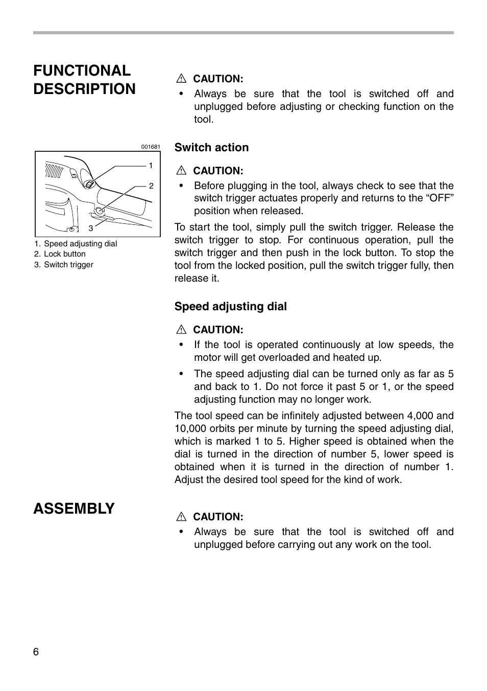 Functional description, Assembly | Makita BO4900V User Manual | Page 6 / 16