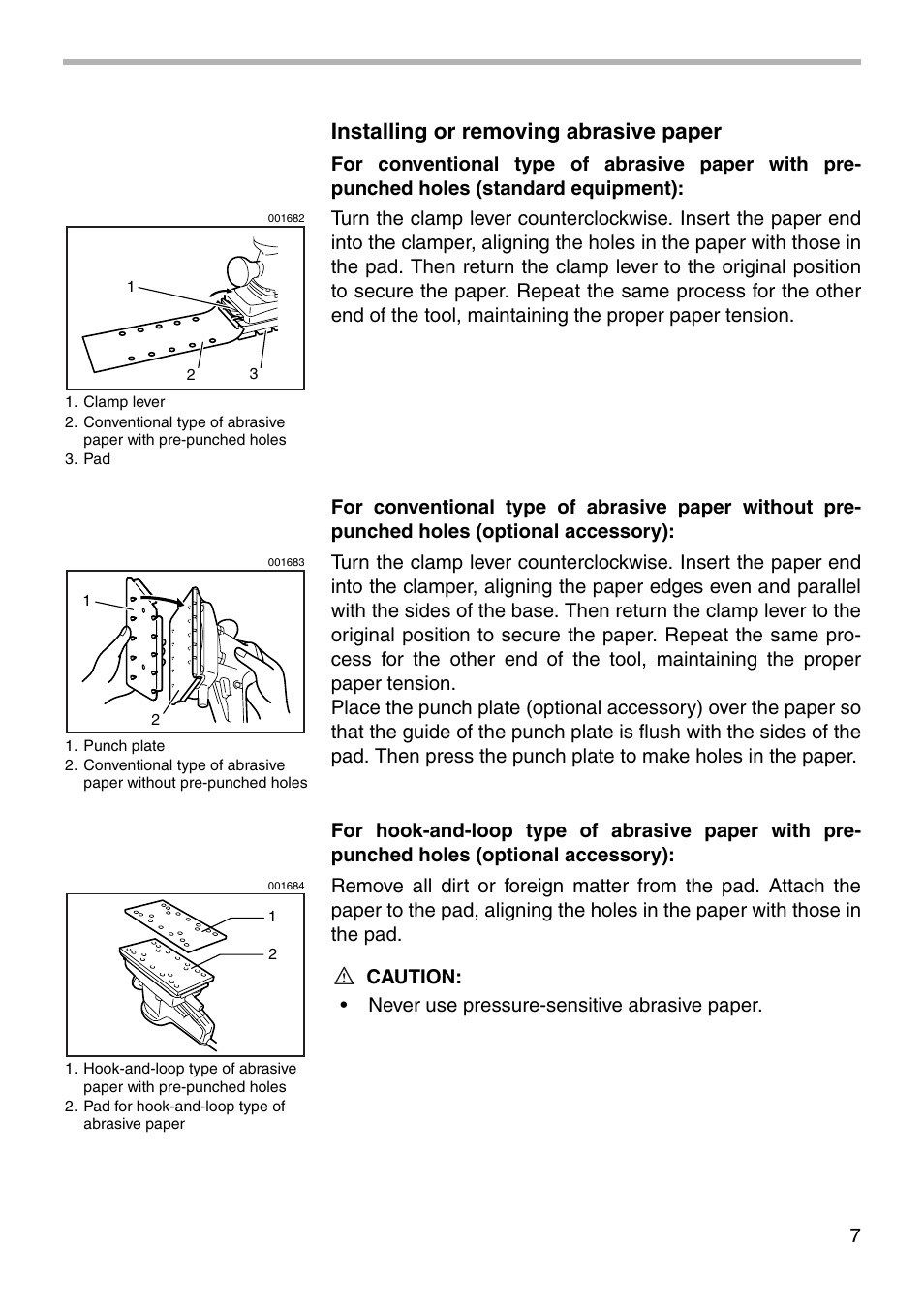 Installing or removing abrasive paper | Makita BO4900V User Manual | Page 7 / 16