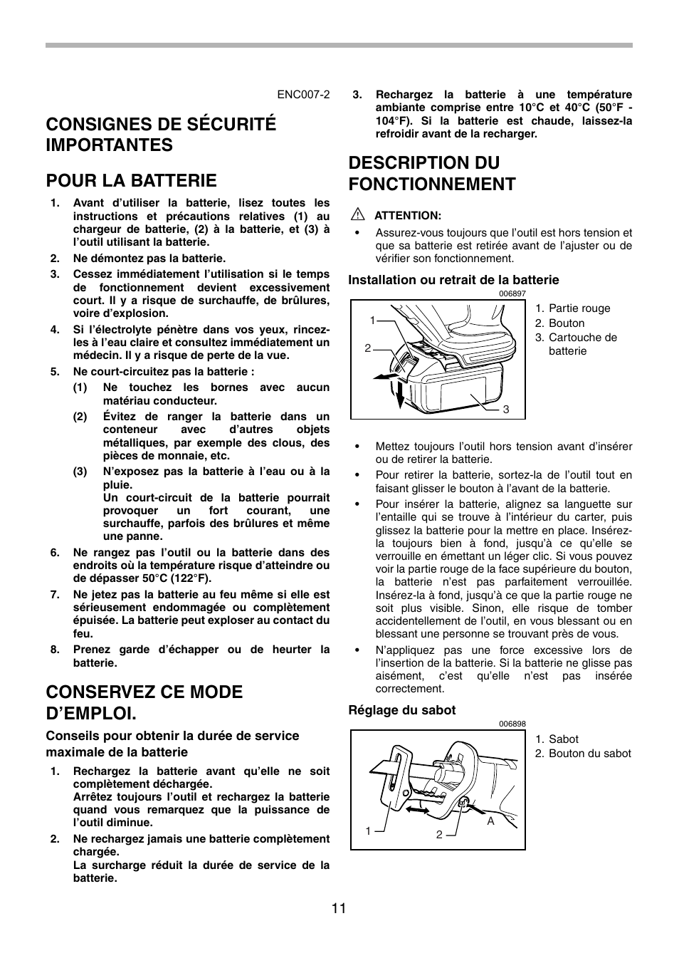 Consignes de sécurité importantes pour la batterie, Conservez ce mode d’emploi, Description du fonctionnement | Makita BJR181 User Manual | Page 11 / 24