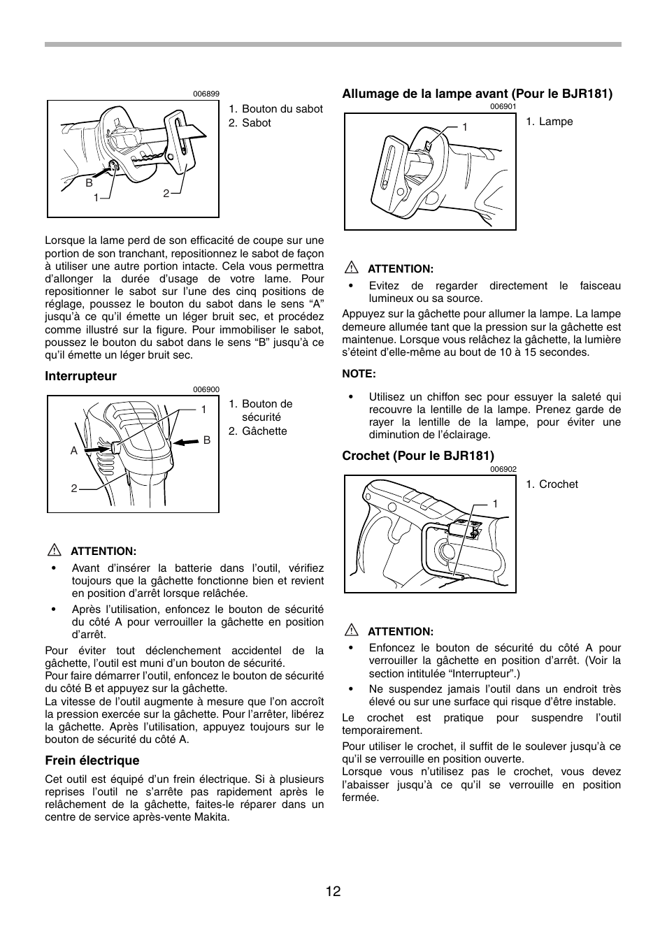 Makita BJR181 User Manual | Page 12 / 24