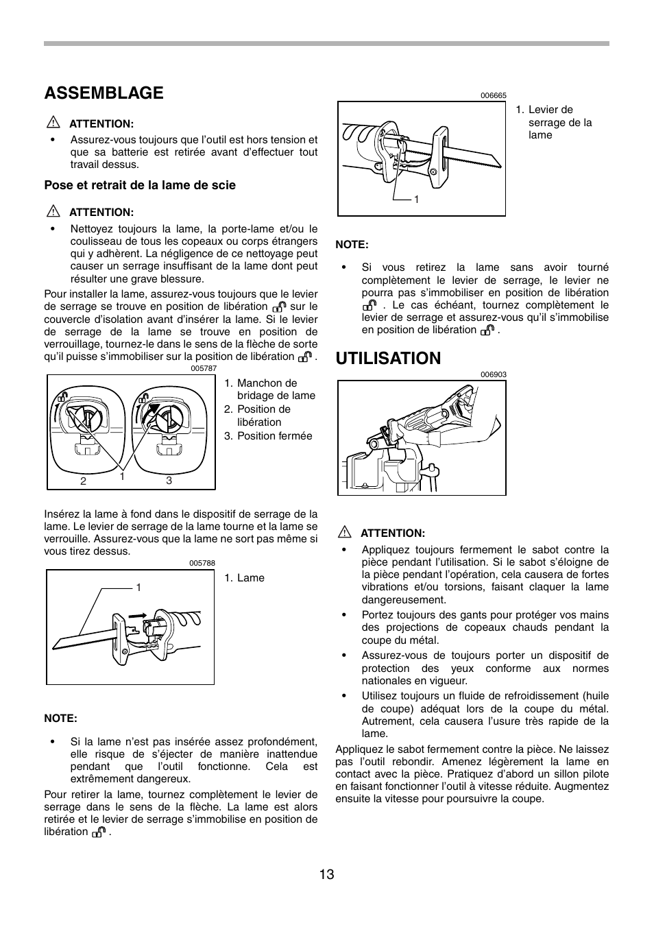 Assemblage, Utilisation | Makita BJR181 User Manual | Page 13 / 24