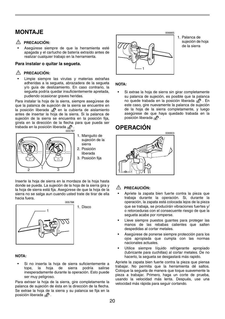 Montaje, Operación | Makita BJR181 User Manual | Page 20 / 24