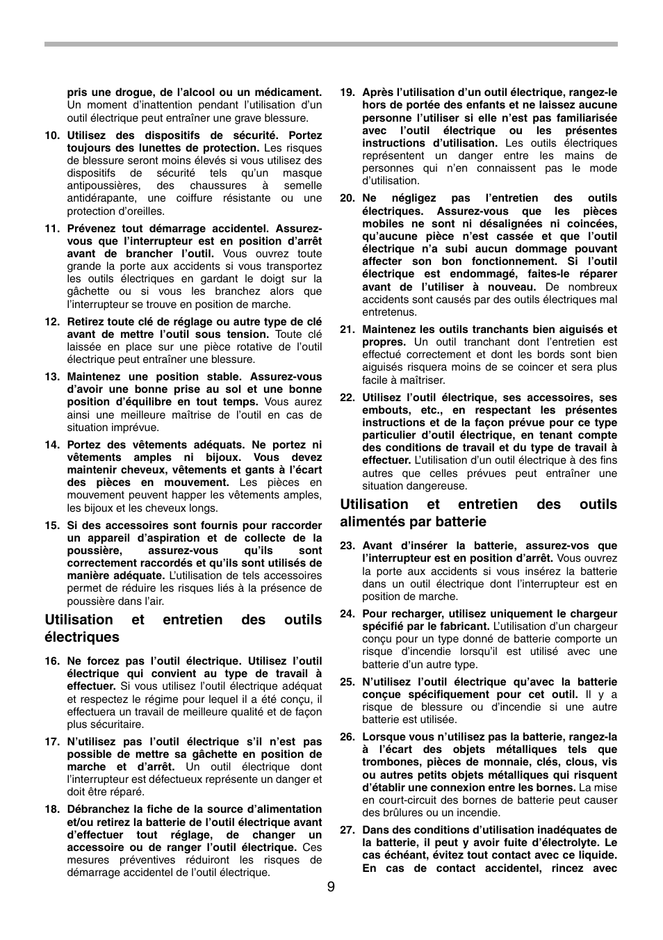 Utilisation et entretien des outils électriques | Makita BJR181 User Manual | Page 9 / 24