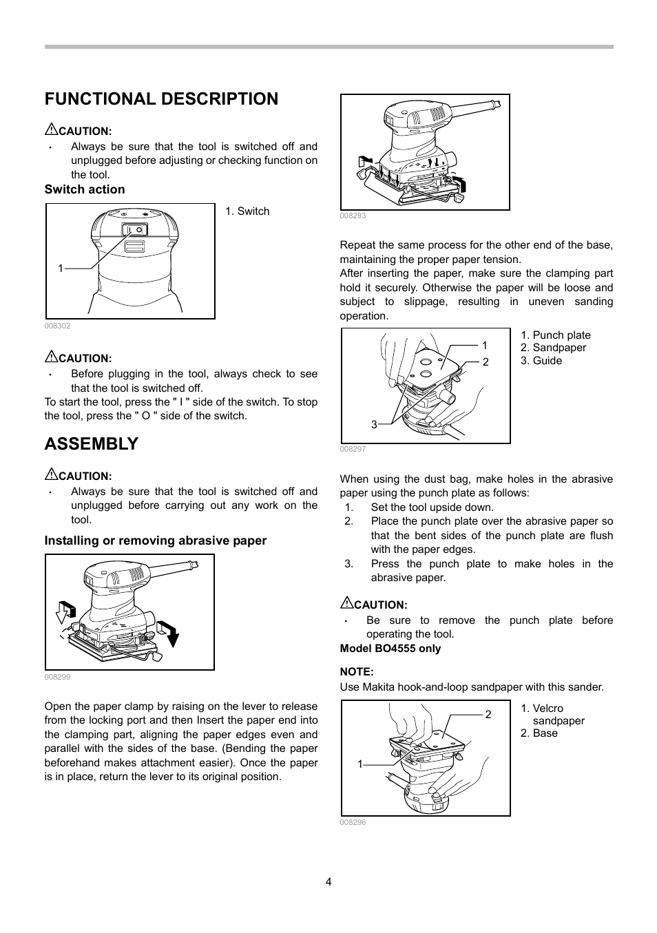 Functional description, Assembly | Makita BO4556 User Manual | Page 4 / 20