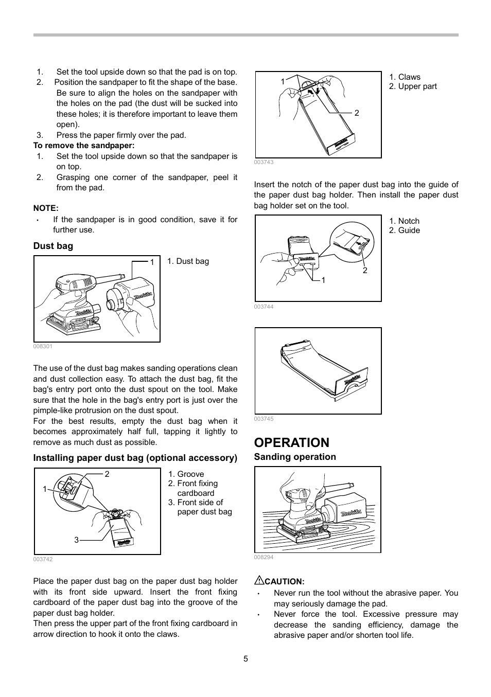 Operation | Makita BO4556 User Manual | Page 5 / 20