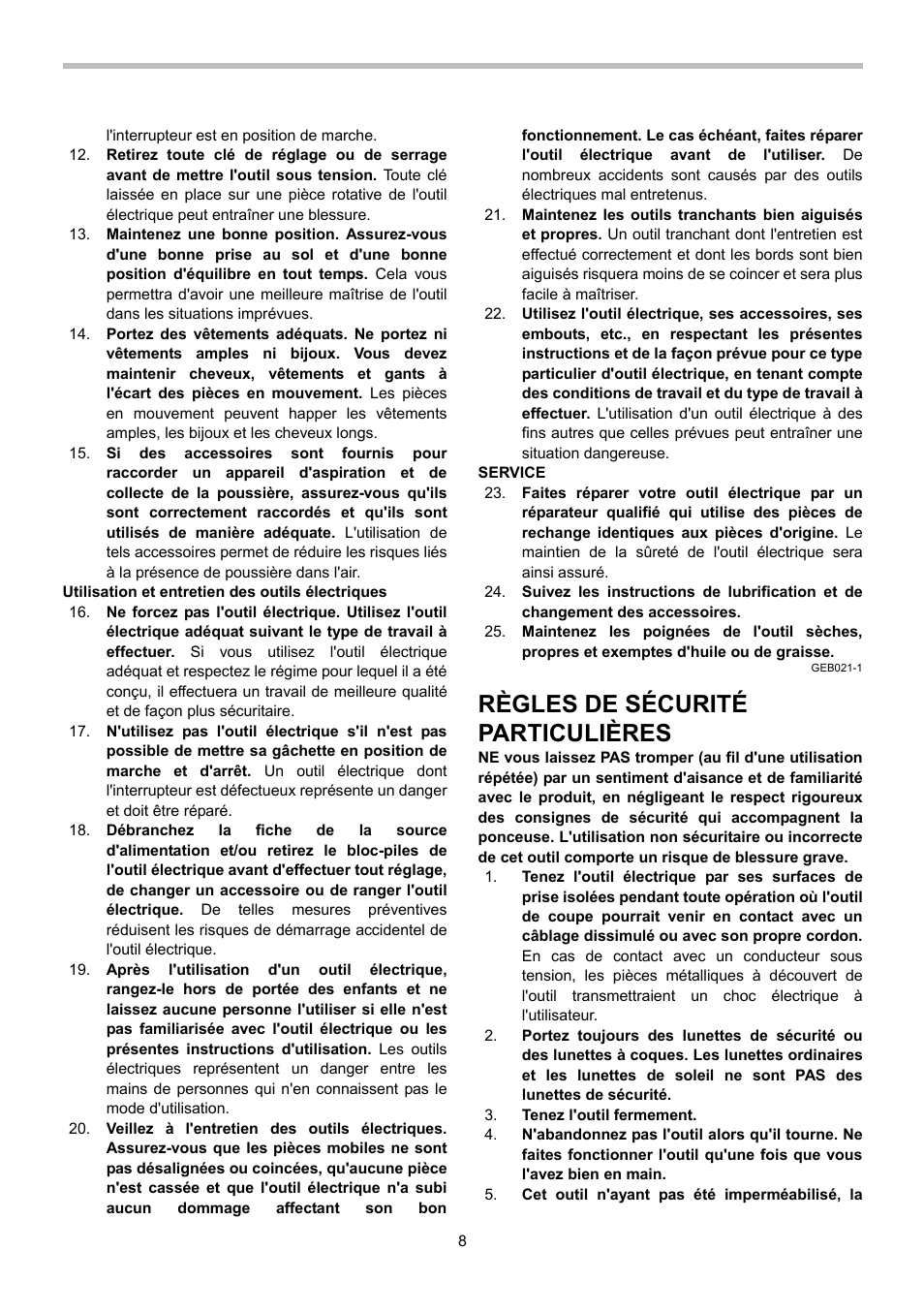 Règles de sécurité particulières | Makita BO4556 User Manual | Page 8 / 20