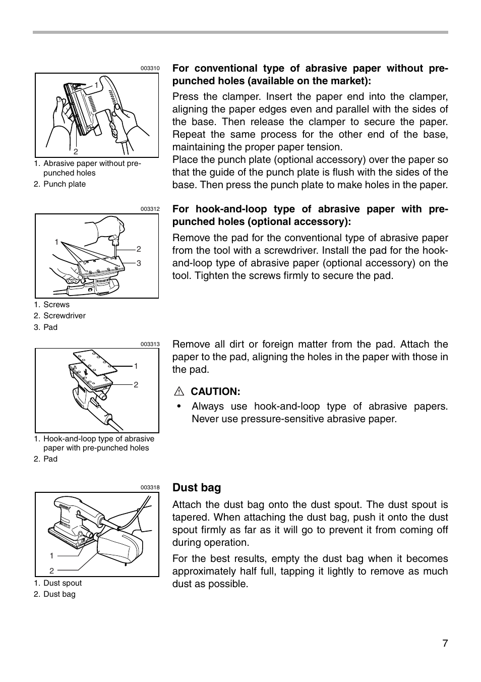 Dust bag | Makita BO3700 User Manual | Page 7 / 16