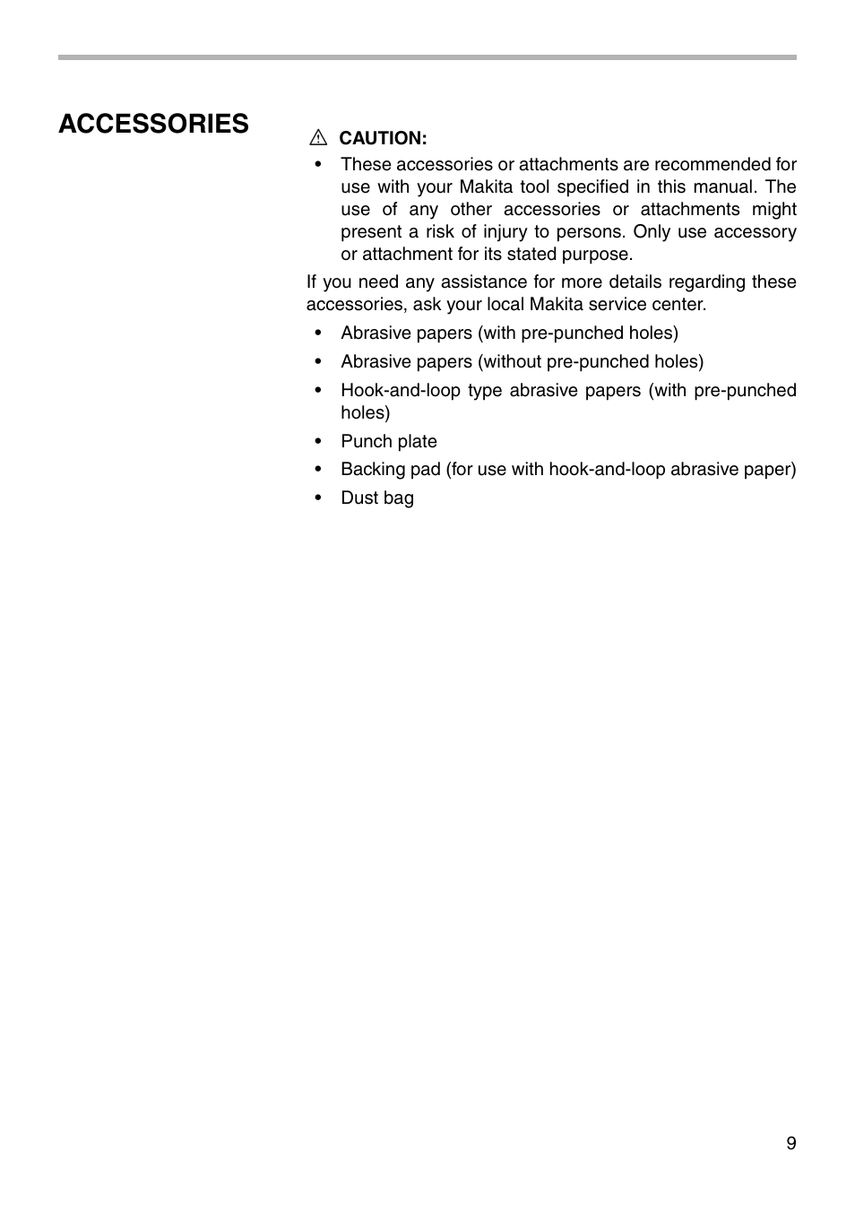 Accessories | Makita BO3700 User Manual | Page 9 / 16