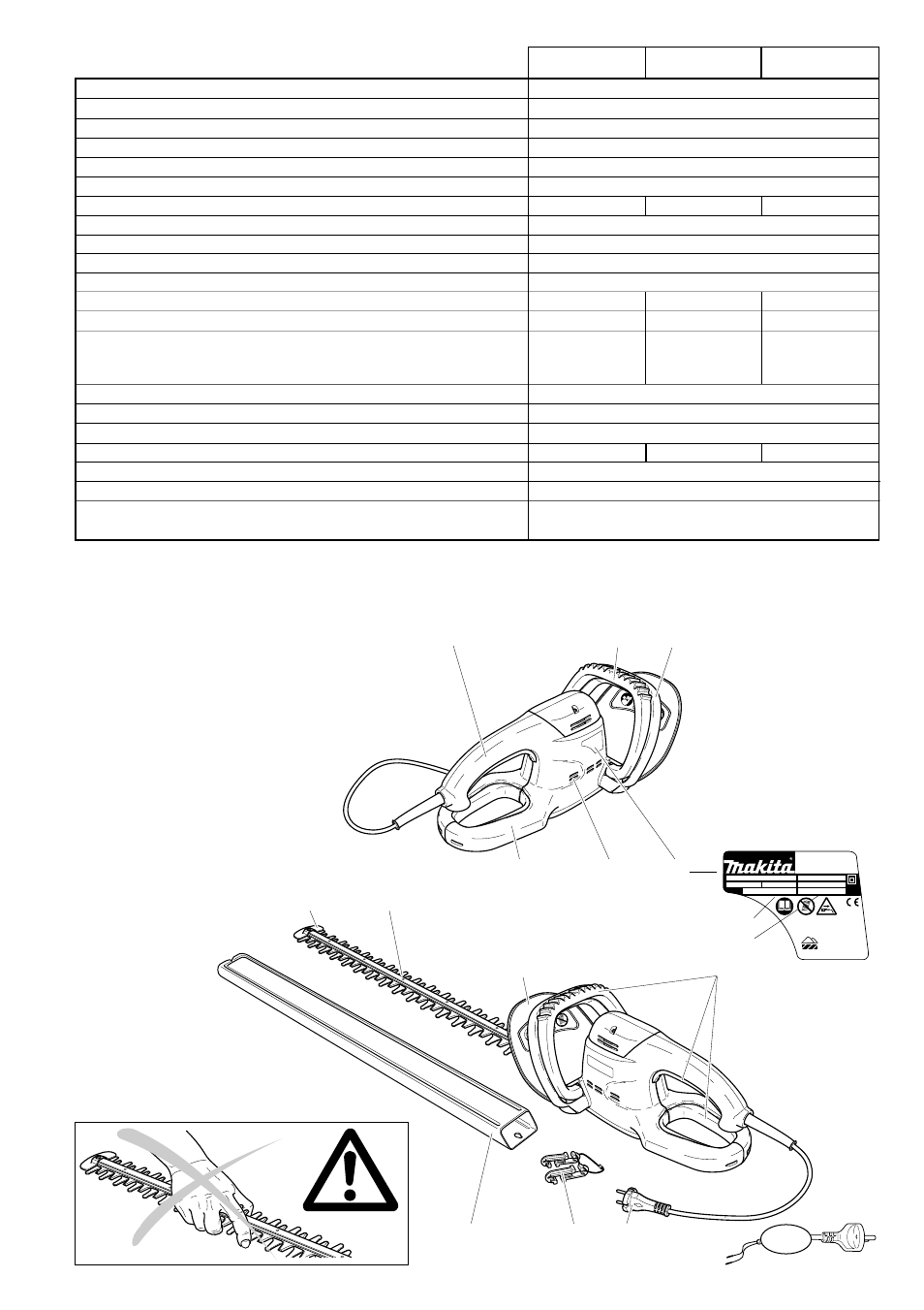 Technische daten, Teilebezeichnung | Makita UH 4540 User Manual | Page 13 / 44