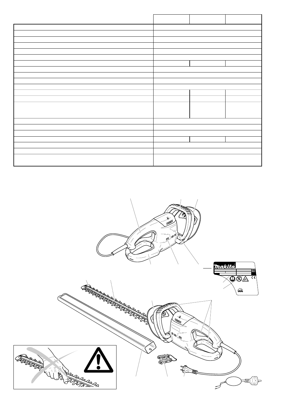 Caractéristiques techniques, Désignation des pièces | Makita UH 4540 User Manual | Page 20 / 44