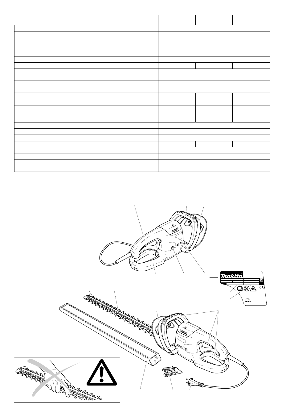 Technische specificaties, Naam van de onderdelen | Makita UH 4540 User Manual | Page 34 / 44