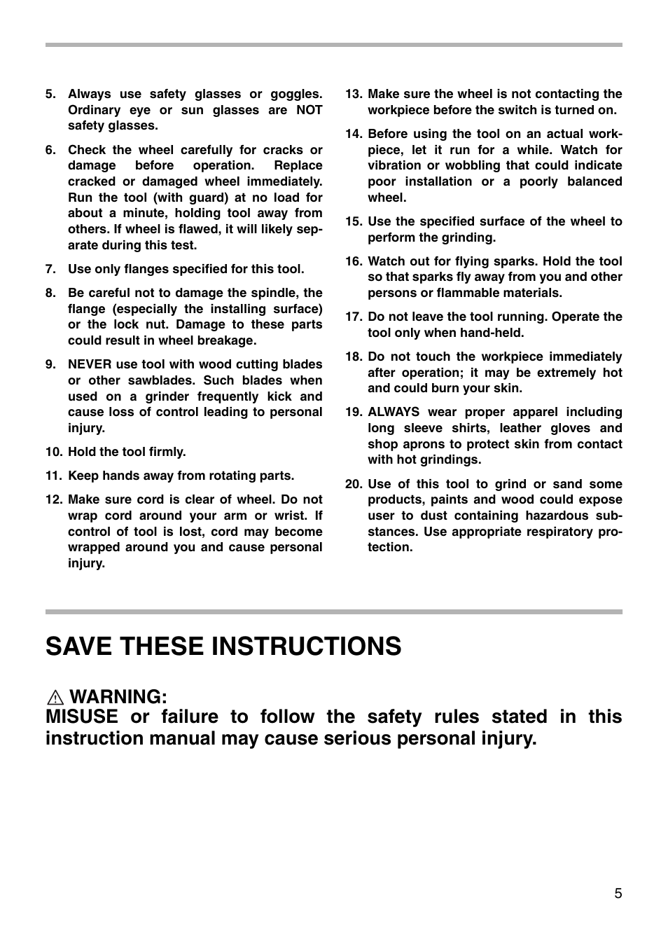 Save these instructions | Makita 9005BZ User Manual | Page 5 / 16
