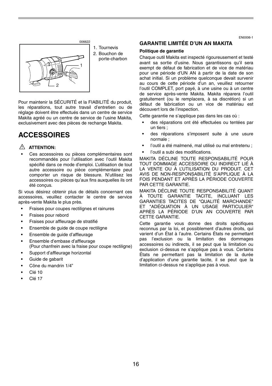 Accessoires | Makita 3710 User Manual | Page 16 / 28