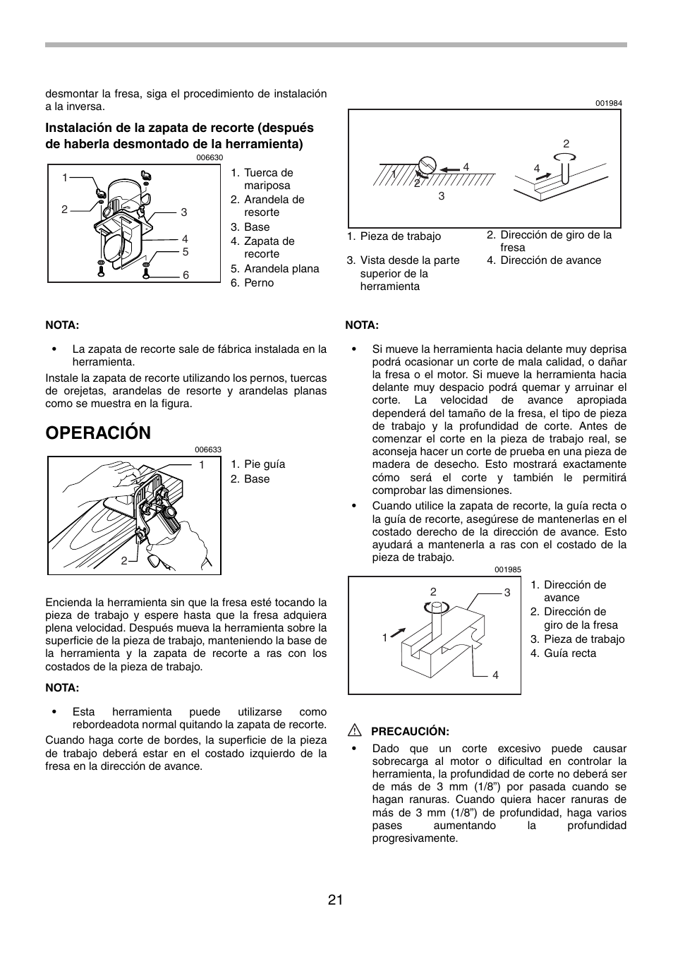 Operación | Makita 3710 User Manual | Page 21 / 28