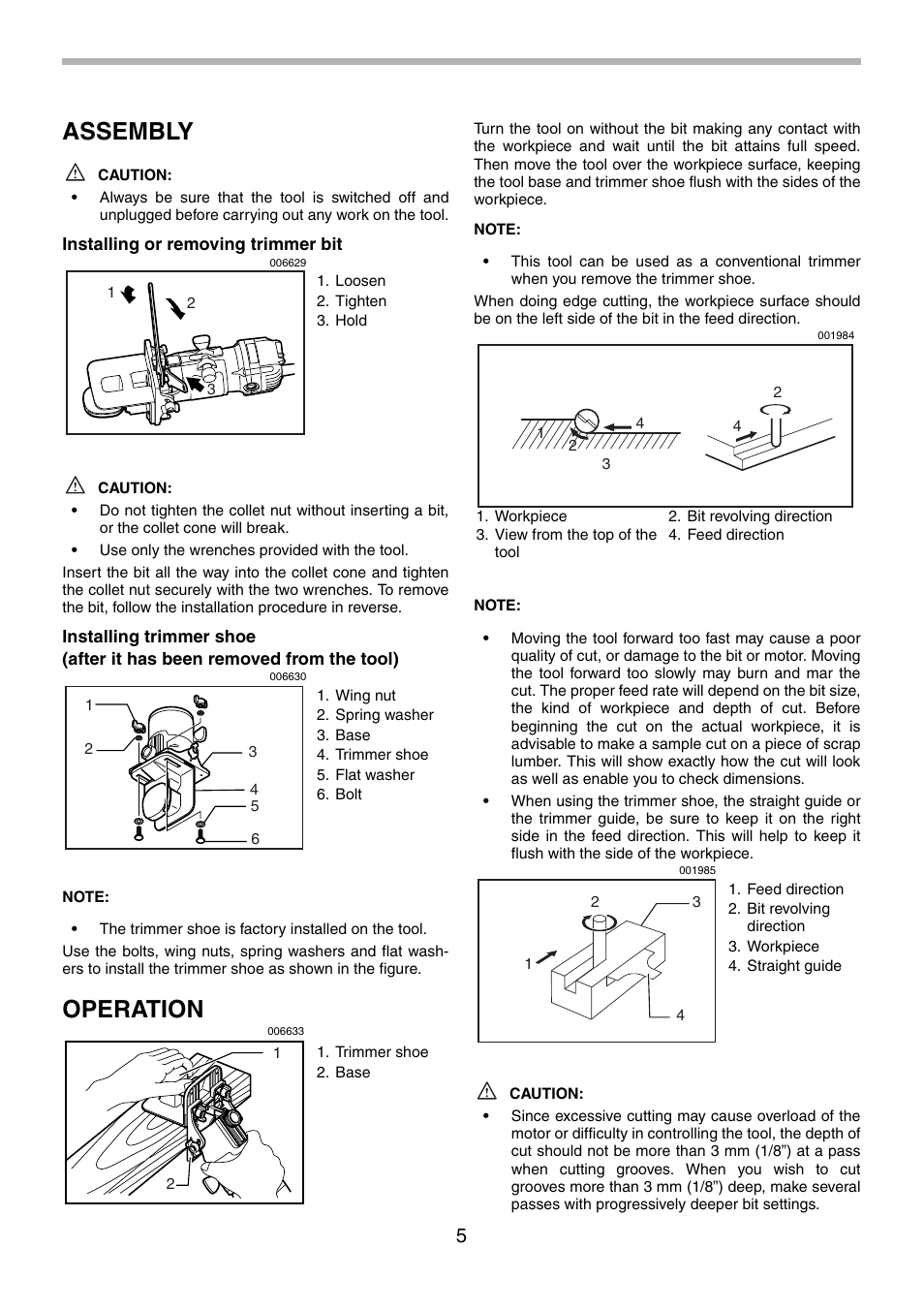 Assembly, Operation | Makita 3710 User Manual | Page 5 / 28
