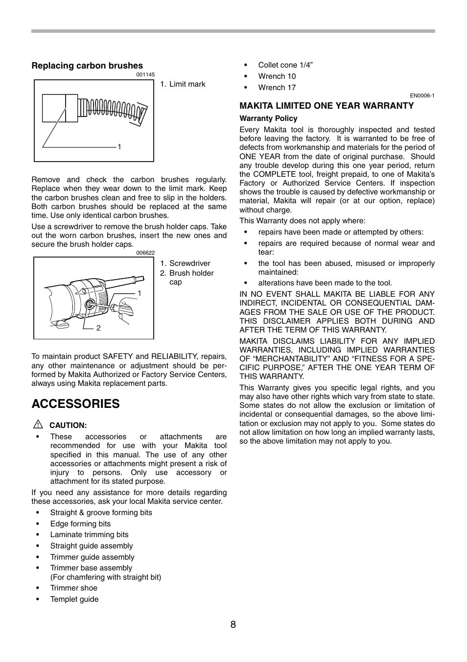 Accessories | Makita 3710 User Manual | Page 8 / 28