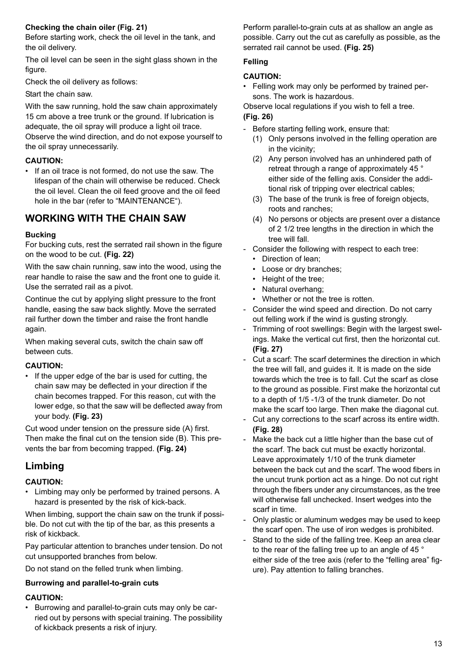 Working with the chain saw, Limbing | Makita UC4020A User Manual | Page 13 / 120
