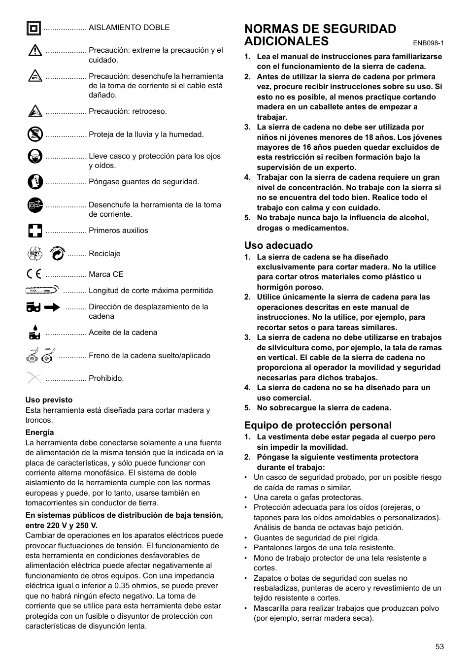 Normas de seguridad adicionales, Uso adecuado, Equipo de protección personal | Makita UC4020A User Manual | Page 53 / 120
