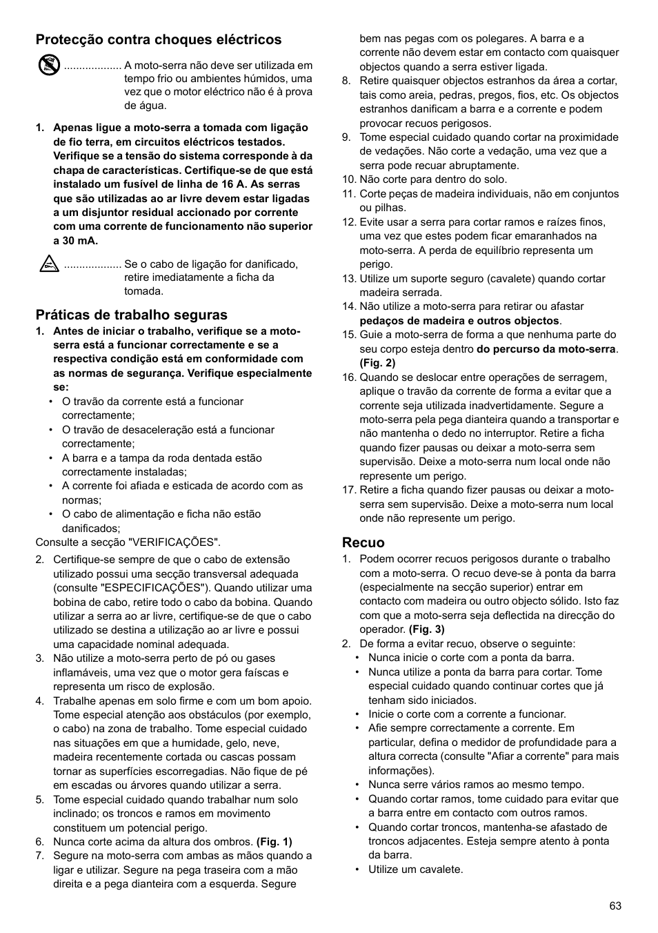 Protecção contra choques eléctricos, Práticas de trabalho seguras, Recuo | Makita UC4020A User Manual | Page 63 / 120