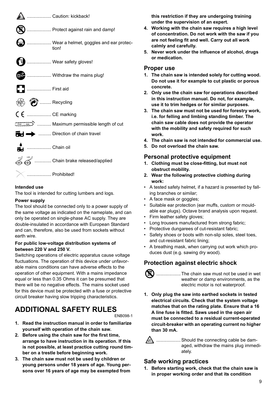 Additional safety rules, Proper use, Personal protective equipment | Protection against electric shock, Safe working practices | Makita UC4020A User Manual | Page 9 / 120