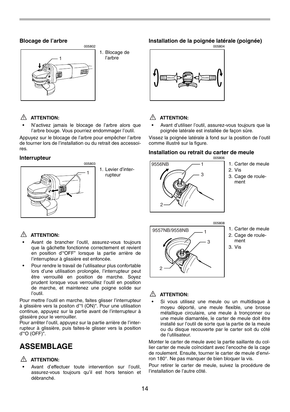 Assemblage | Makita 9556NB User Manual | Page 14 / 32