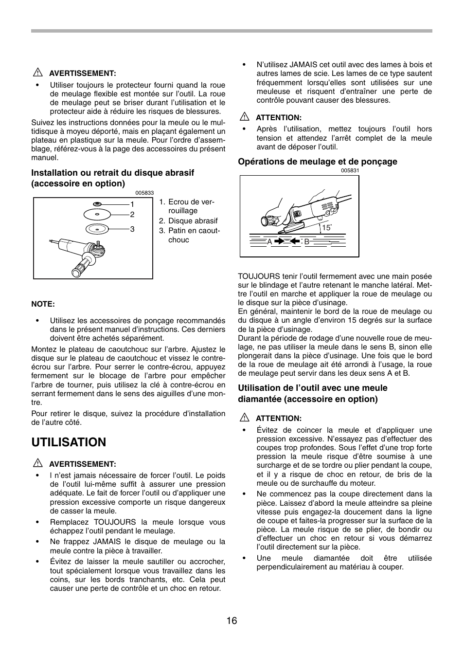 Utilisation | Makita 9556NB User Manual | Page 16 / 32