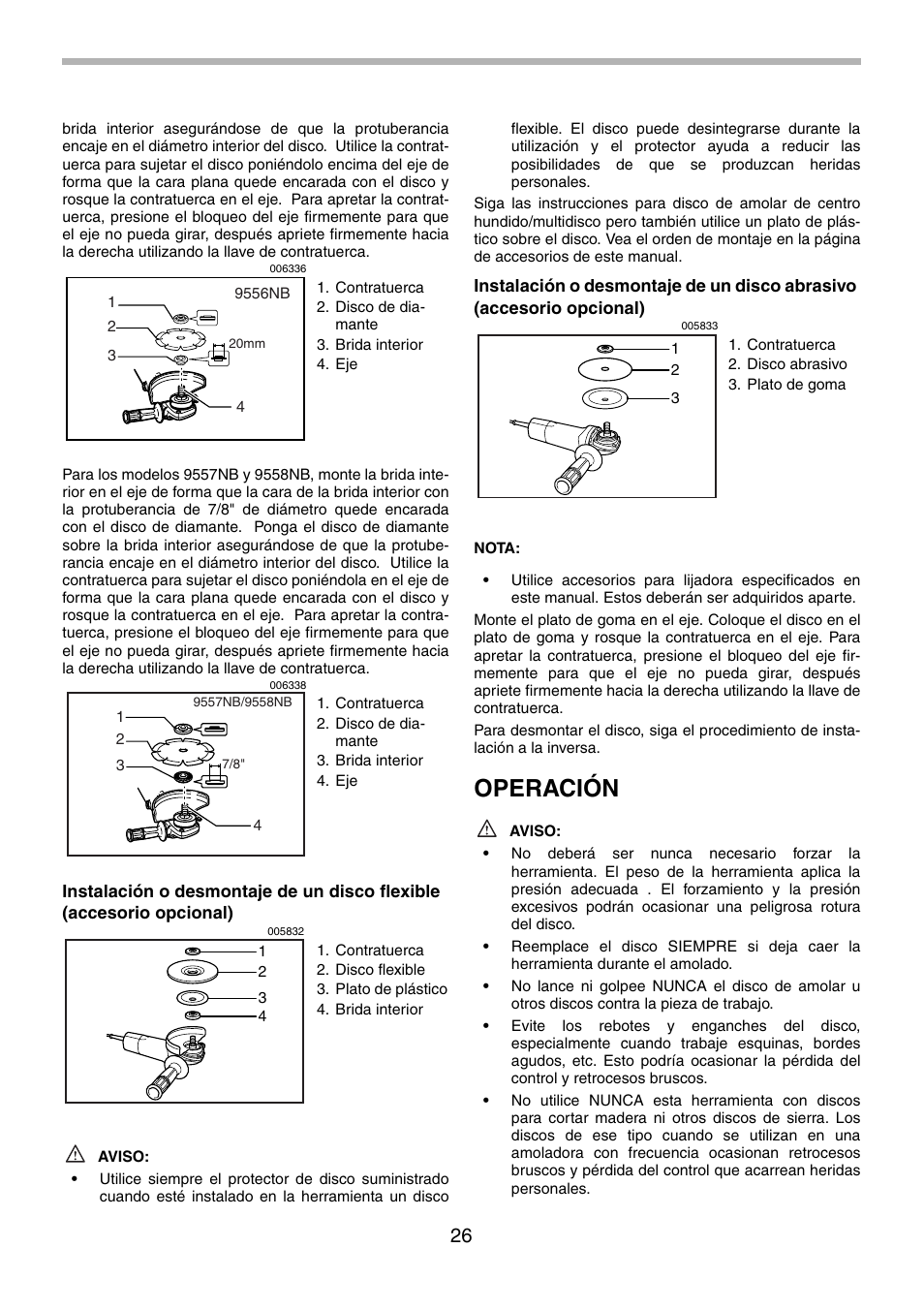 Operación | Makita 9556NB User Manual | Page 26 / 32