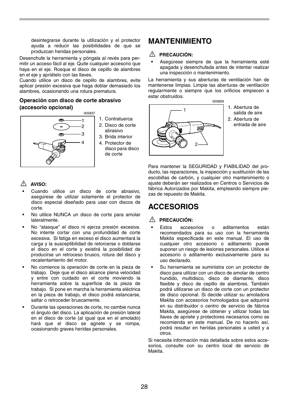 Mantenimiento, Accesorios | Makita 9556NB User Manual | Page 28 / 32